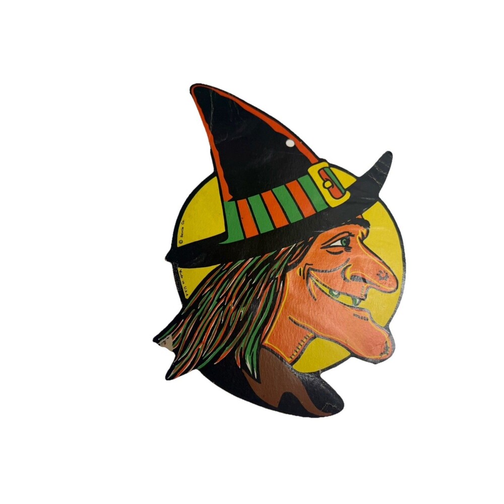 Vintage Beistle Witch Full Moon Vintage Halloween Die Cut Decoration 10”